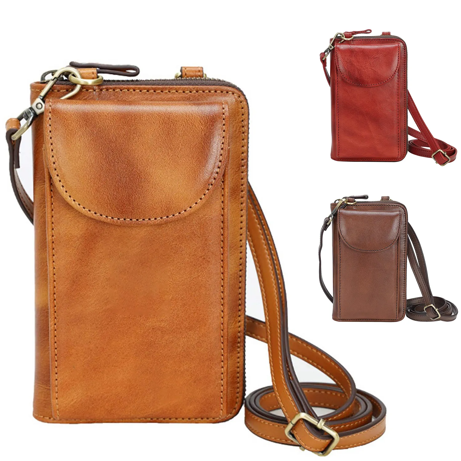 Leather buckle zipper multifunctional shoulder bag 4