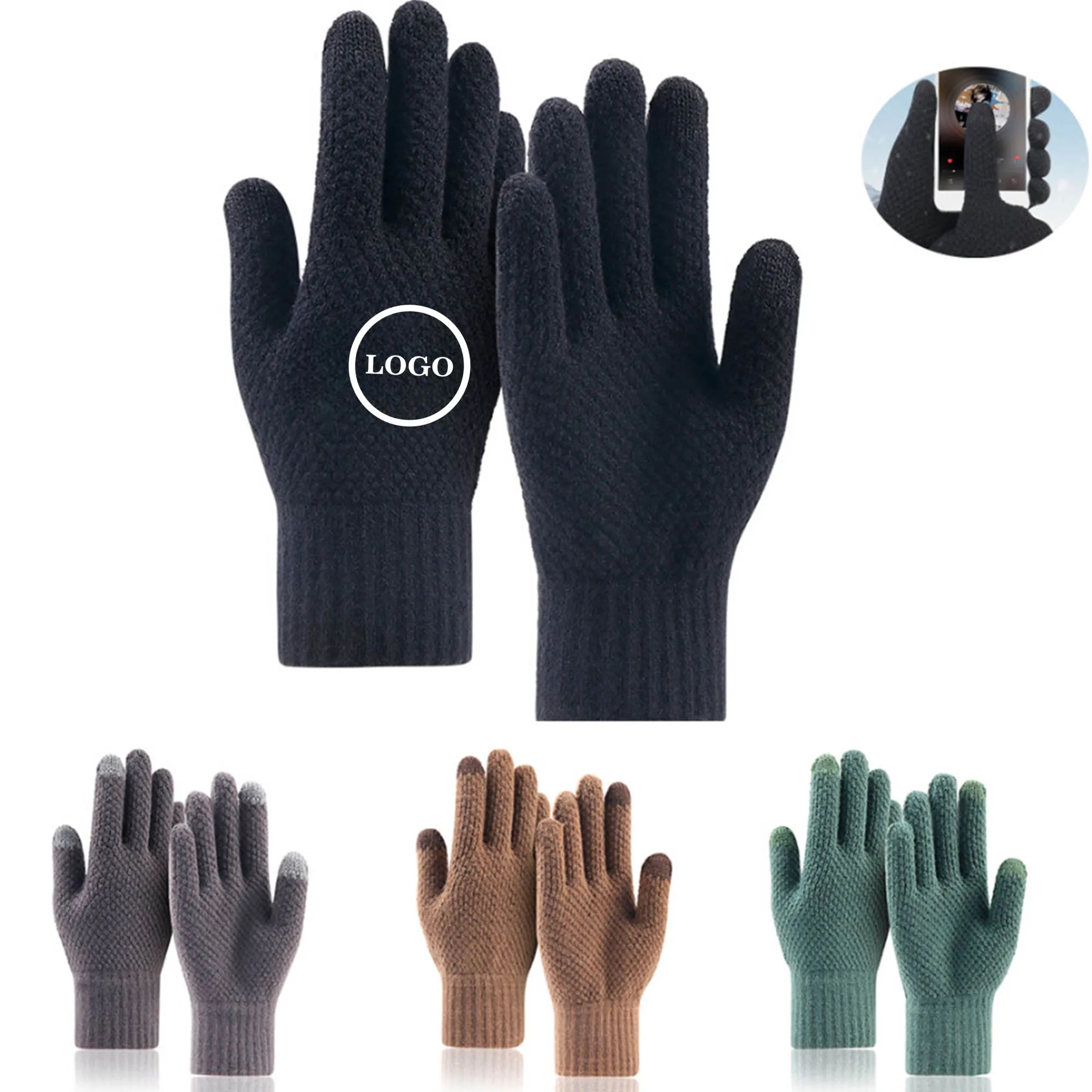 Touchscreen-Compatible Knit Winter Gloves