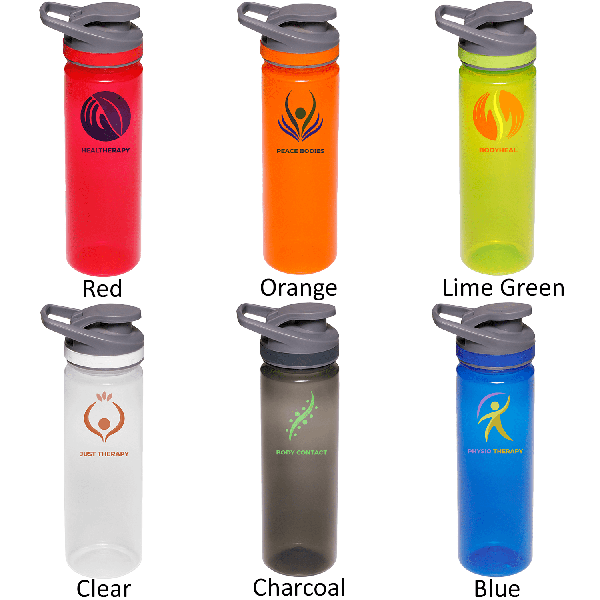 Plastic Sports Water Bottle with Flip Lid - Carry Handle, 22 18