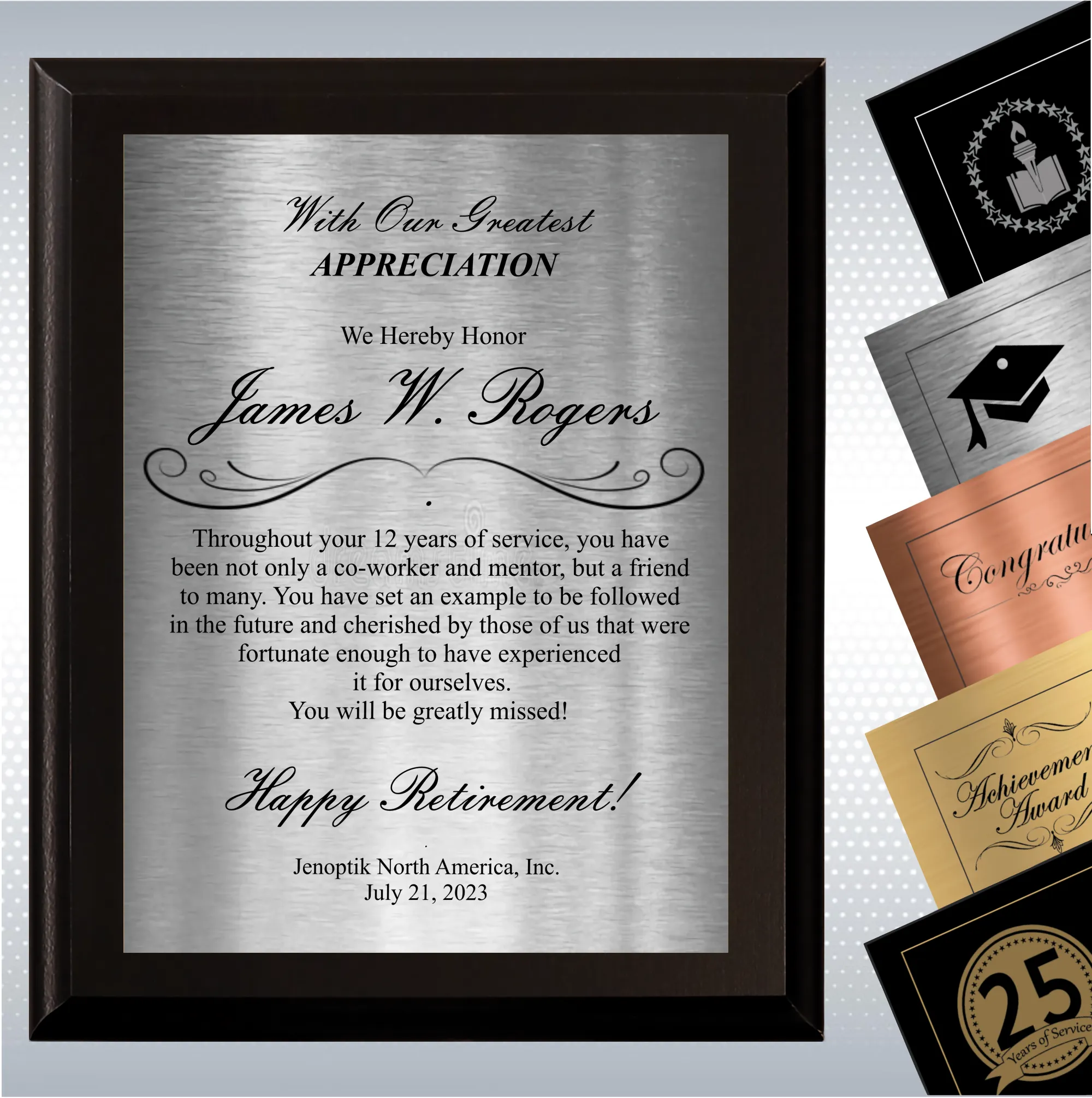 Black Matte Retirement Gift Award Plaque 2