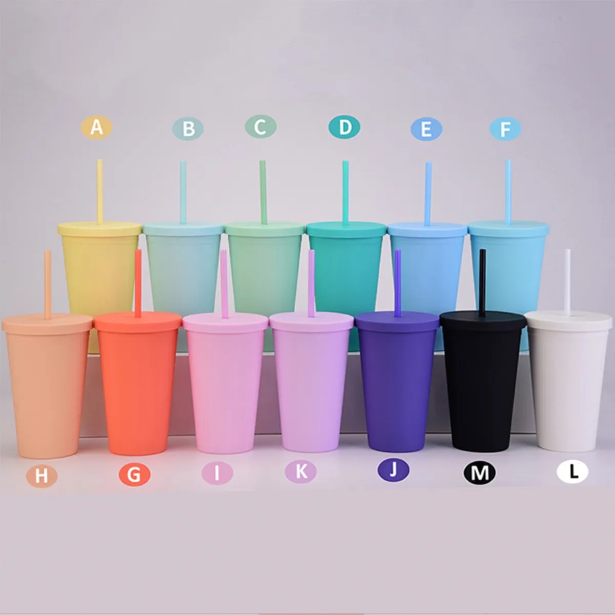 16oz Colored Matte Double Wall Acrylic Cups with Lids Straws 4