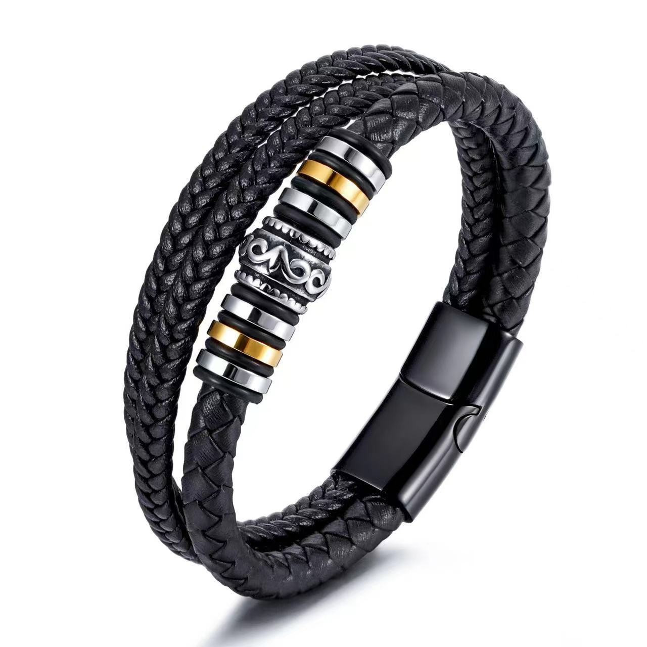 Multi-Layer Braided Leather Bracelet with Clasp 2