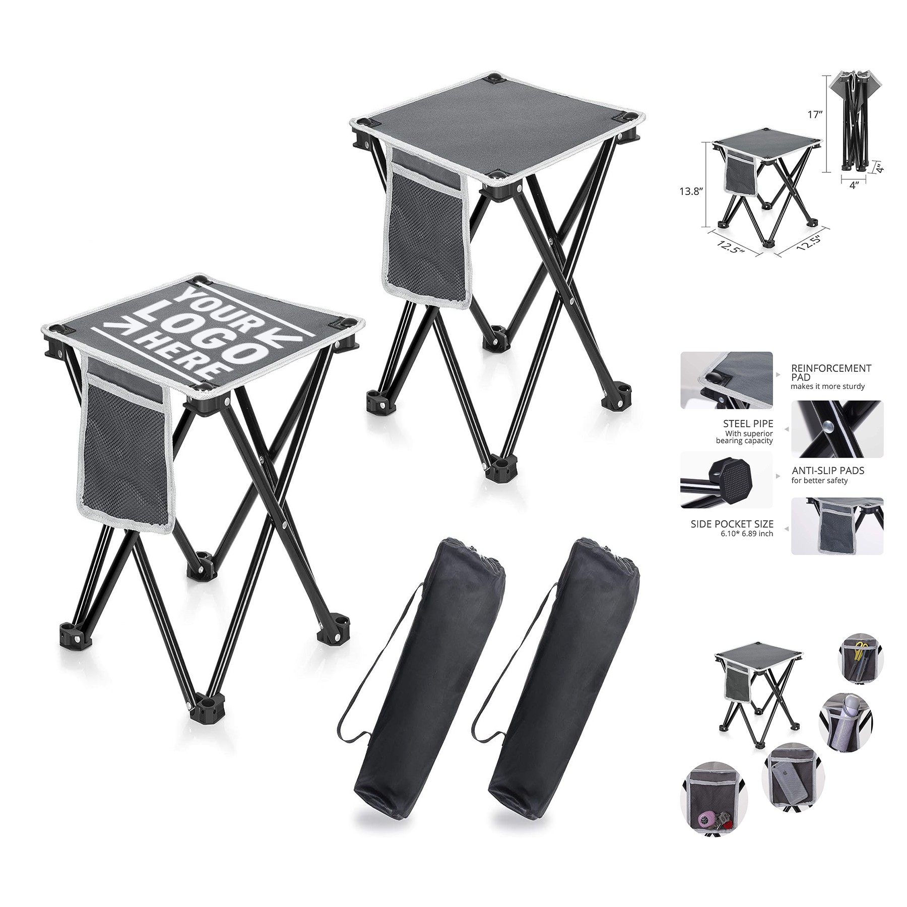 2 Pack Outdoor 400 LBS Capacity 13.8 Inch Portable Folding Camping Stool With Carry Bag 3