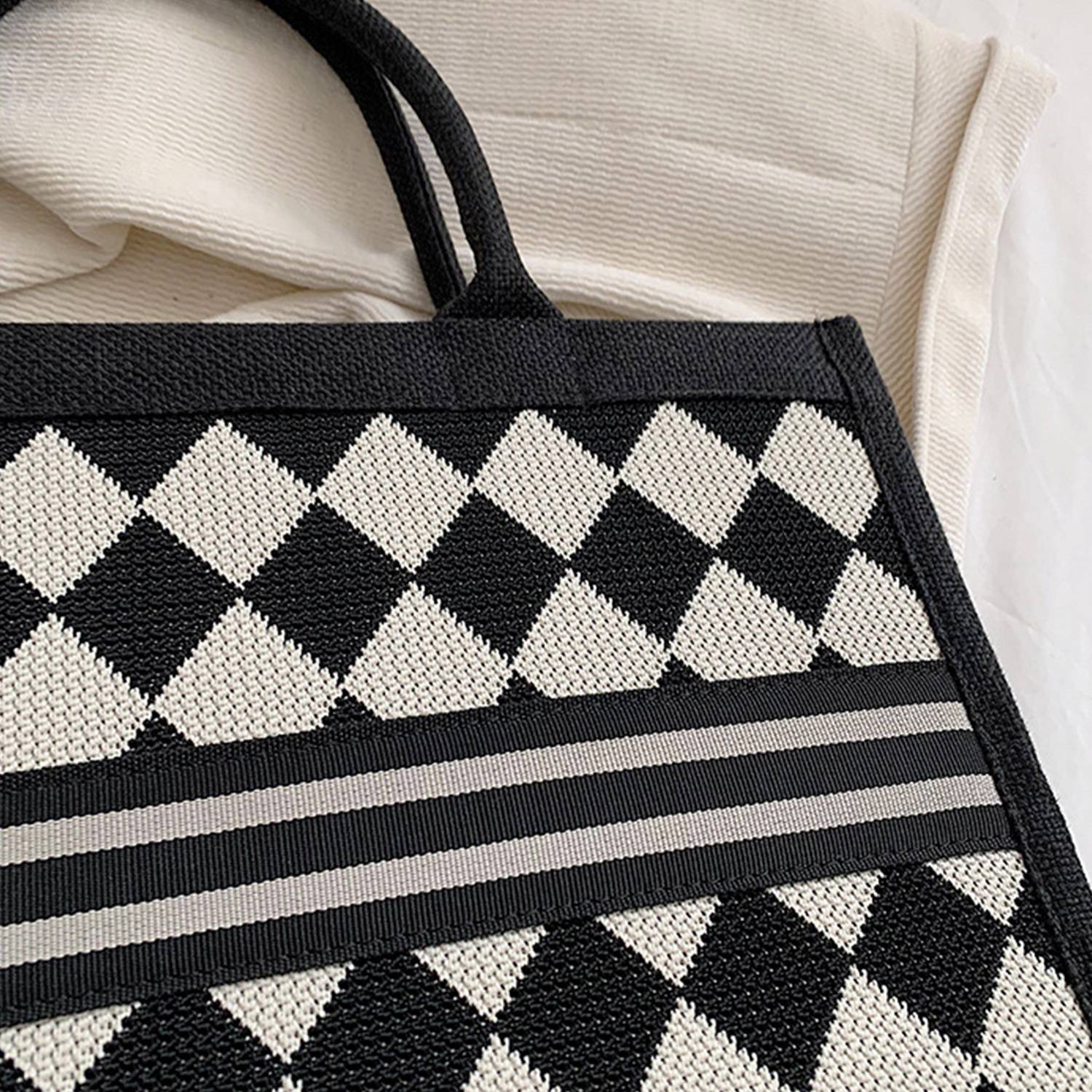 Large Capacity Canvas Tote Bag Black and White Checkerboard, custom tote bag with logo imprint 5