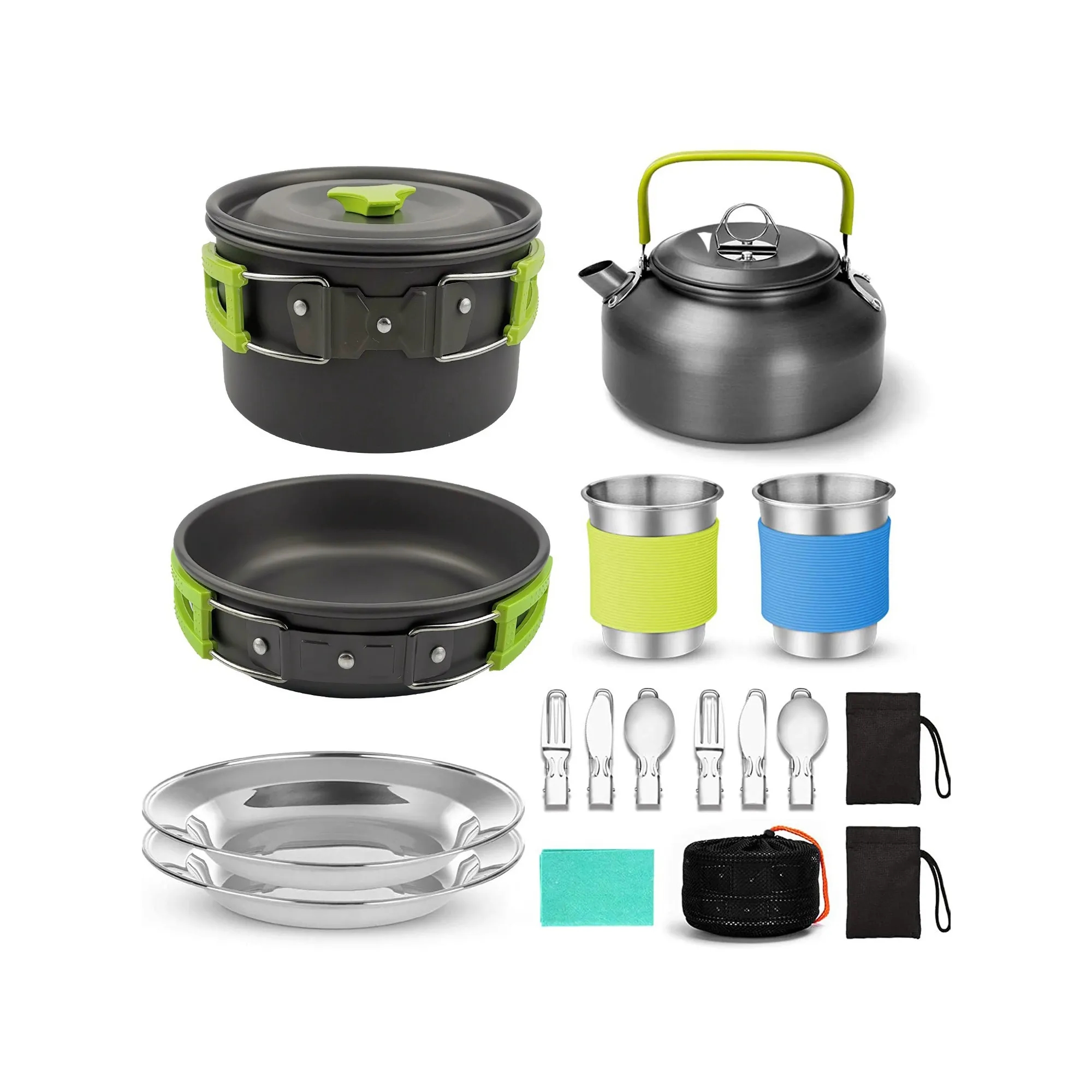 15pcs Camping Cookware Mess Kit 12