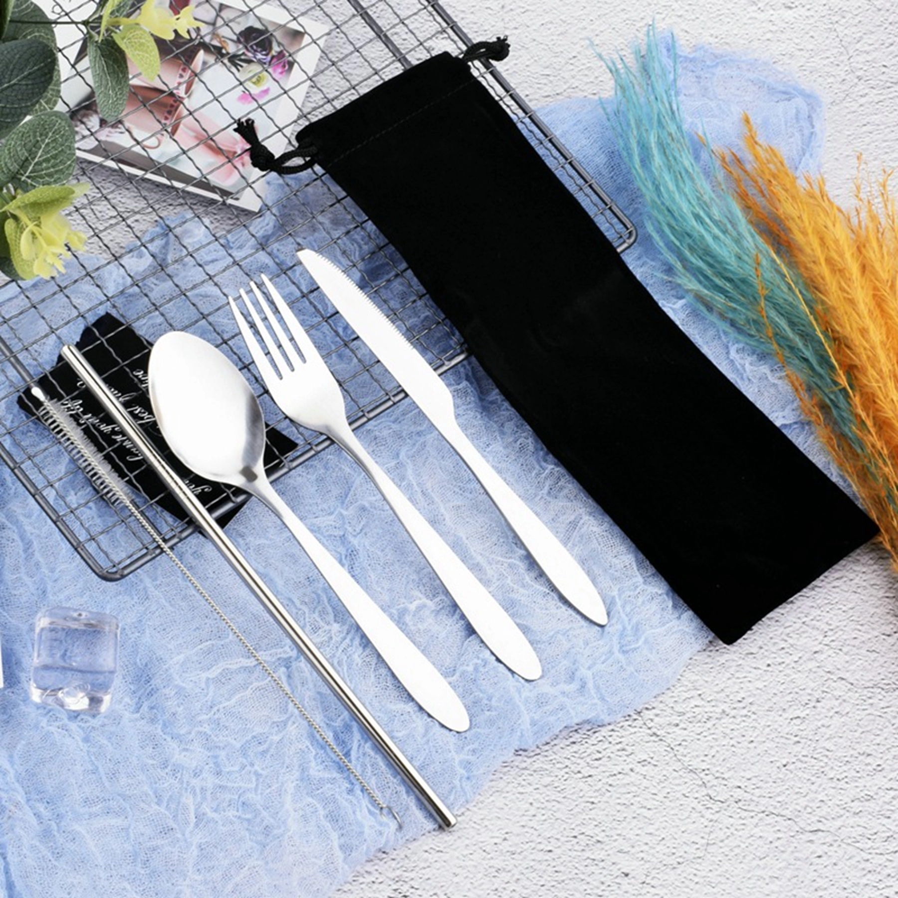 Stainless Steel Cutlery 5 Piece Set with Drawstring Bag 3