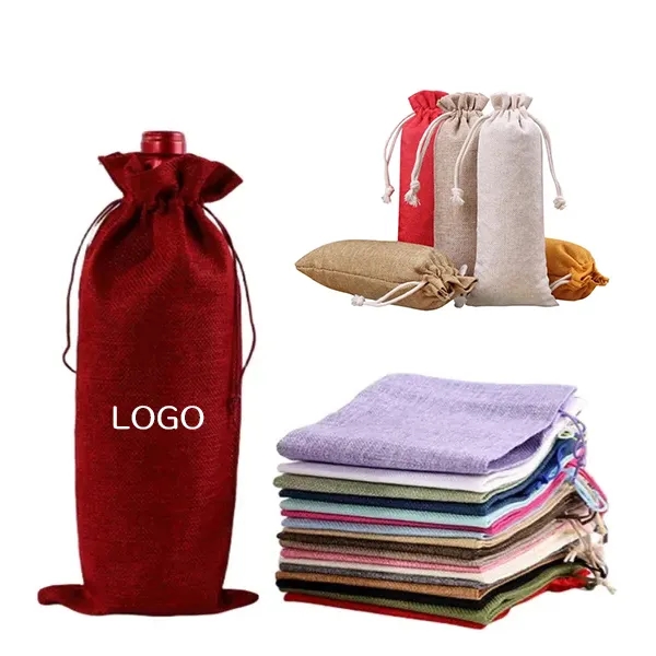 Jute Wine Bottle Gift Bag with Drawstring Closure 5