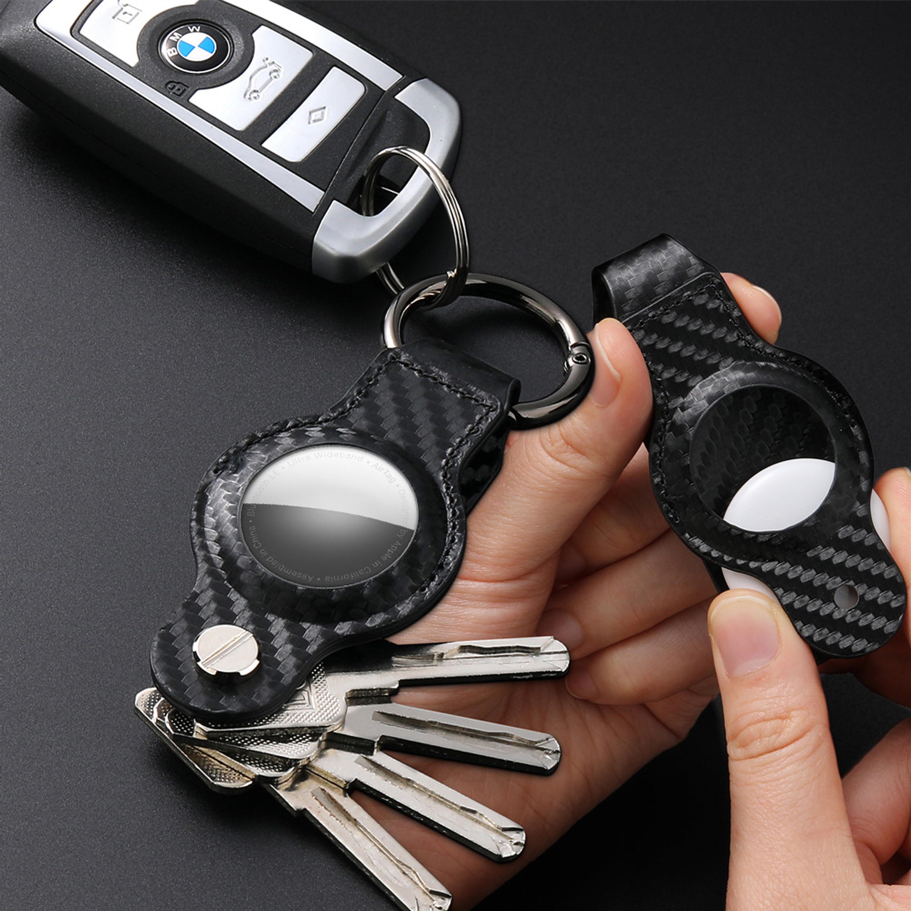Carbon Fiber AirTag Key Organizer Keychain 6