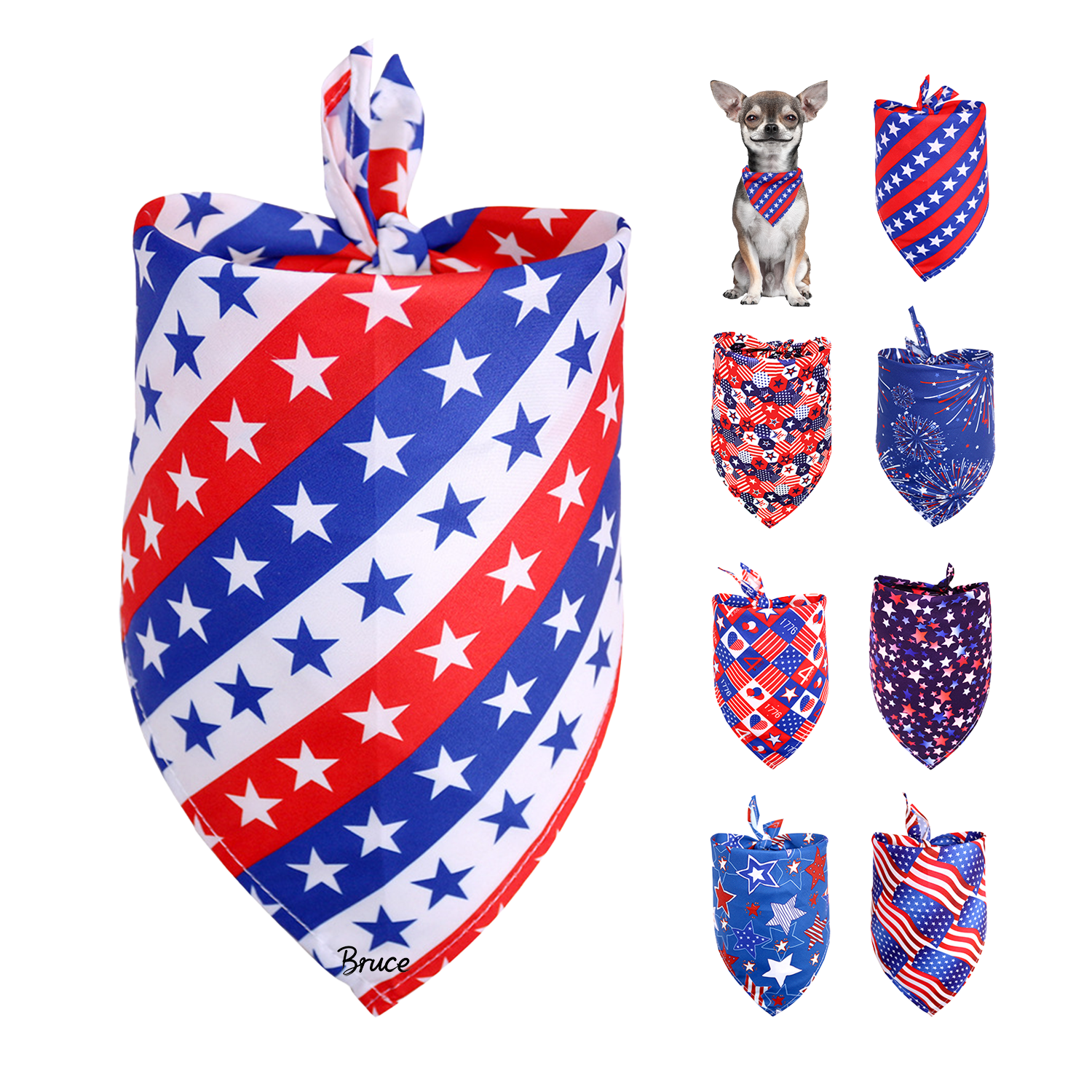 Polyester Patriotic Triangle Dog Bandana 2