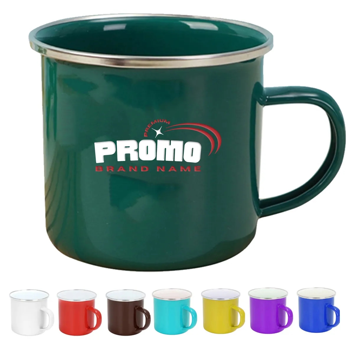 12Oz. Camping Enamel Mug with Silver Rim & Handle 2