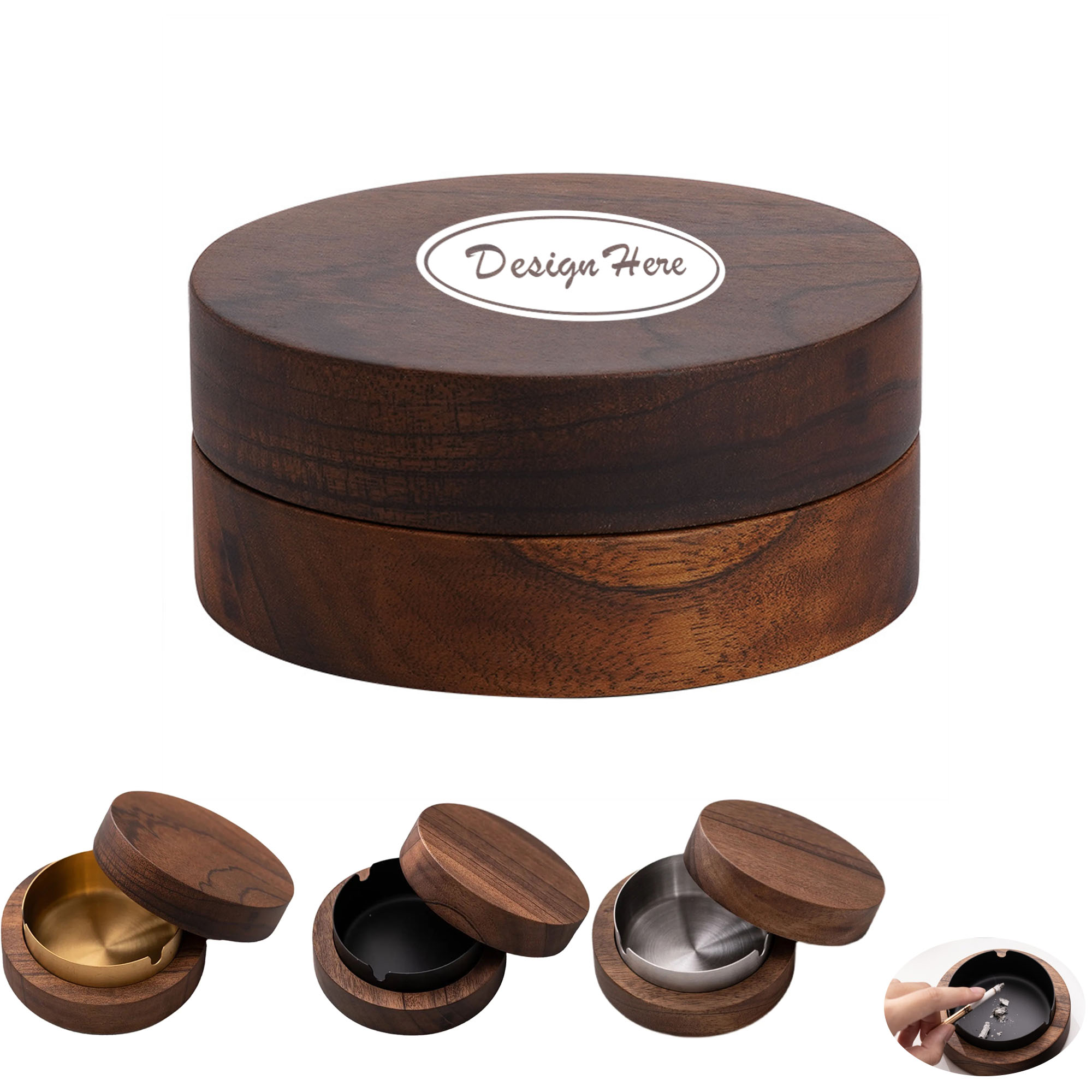 Nordic Style Walnut Ashtray with Lid Anti-Splash 2