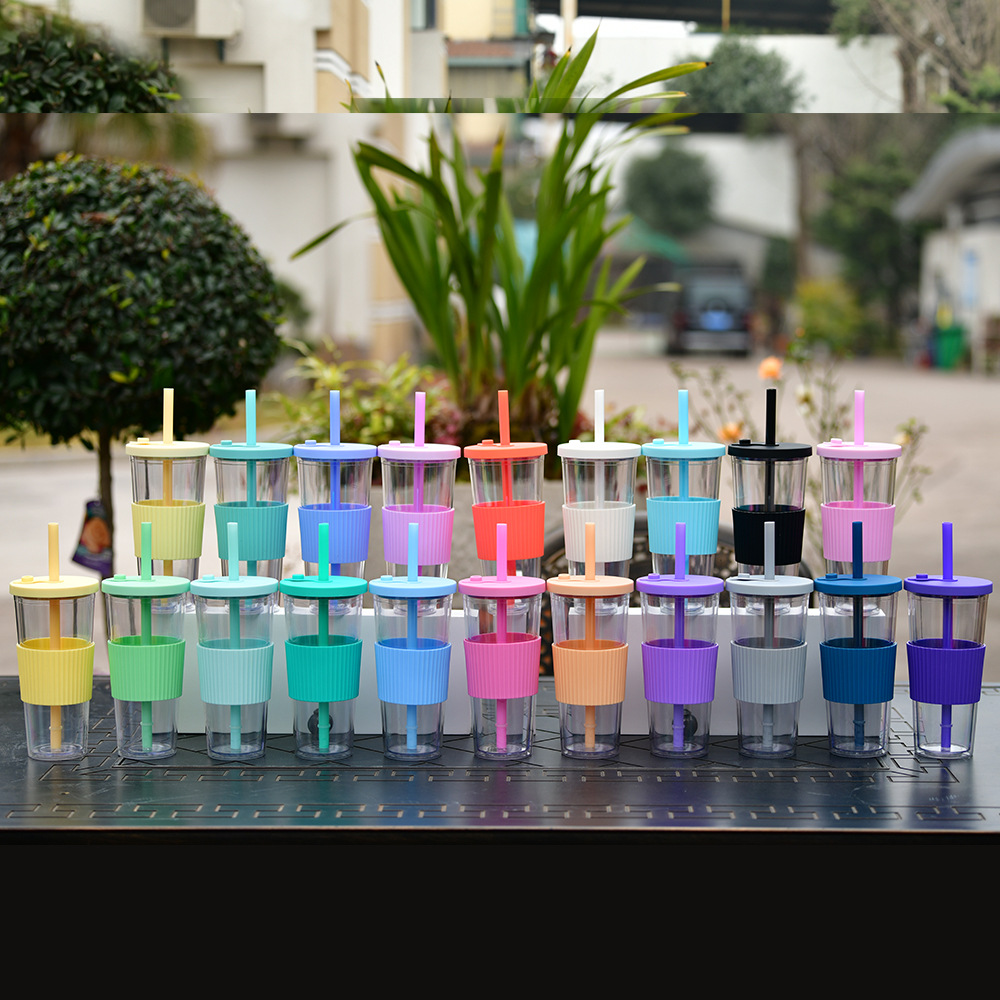 24 OZ Portable Double Plastic tumbler / Straw 5