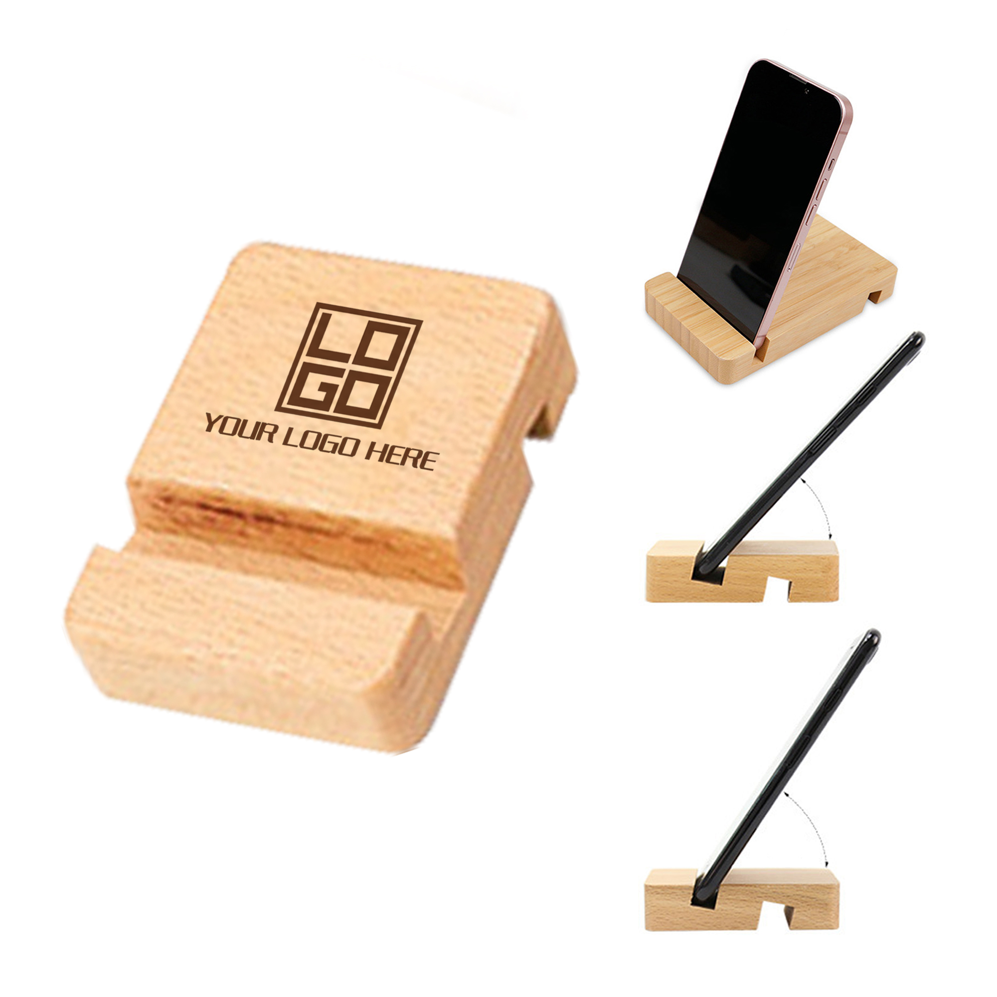Desk Phone Stand Crafted from Wooden Block 2