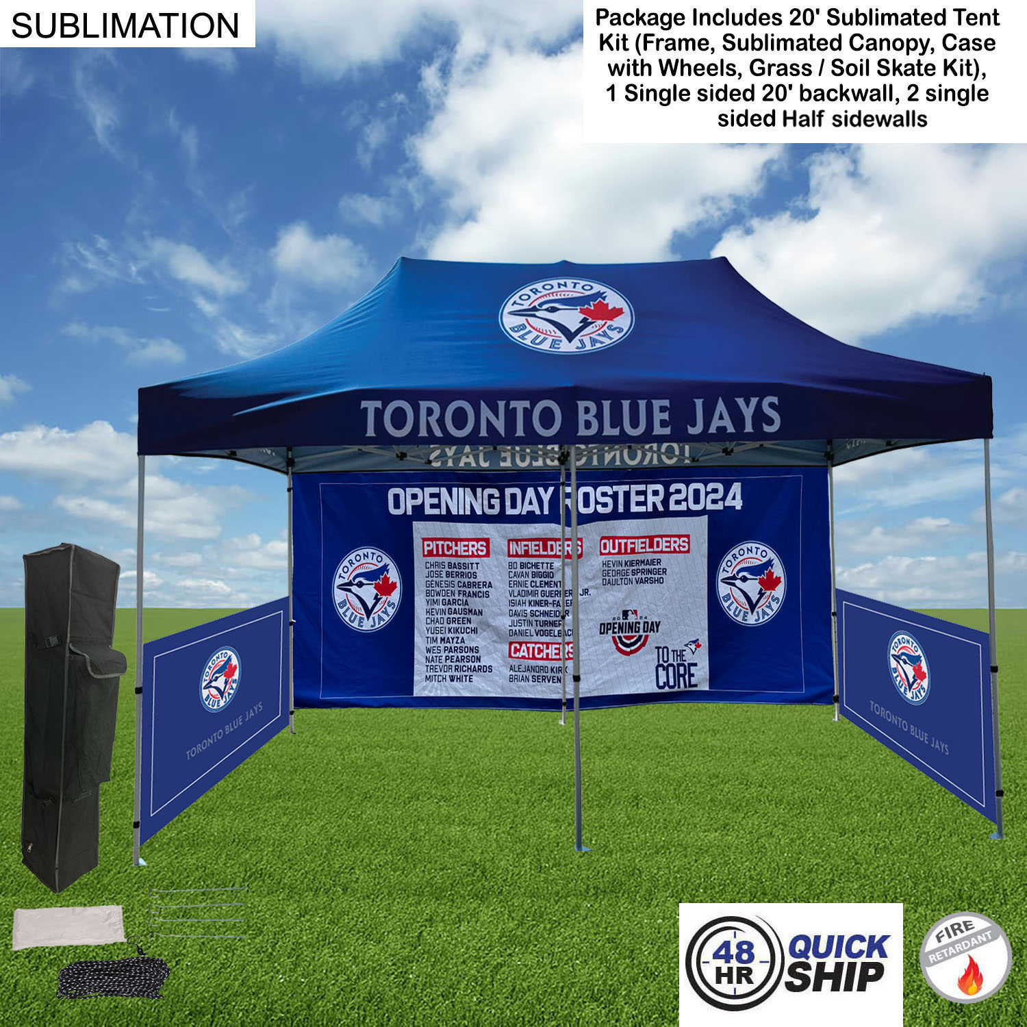 48 Hr Quick Ship - Full Tent Package 2, 20' Sublimated Tent , 20' backwall,2 half sidewalls 15