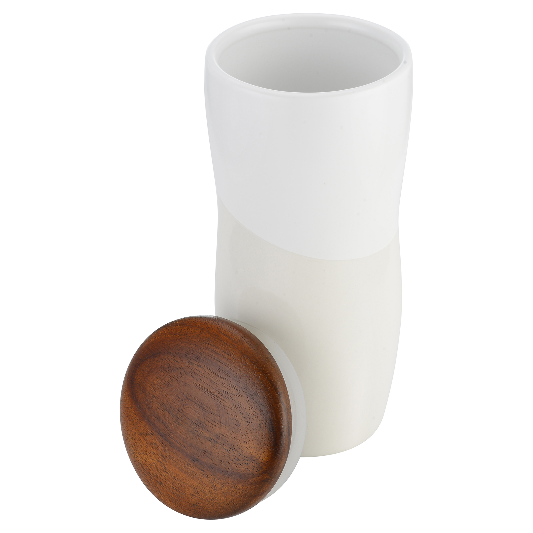 Imari Double Walled 12oz Ceramic Tumbler with Two-Tone Design and Wood Lid 7