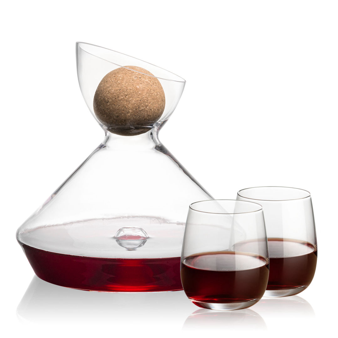 Woodbury Carafe w/Cork Stopper & Crestview Stemless Wine 6
