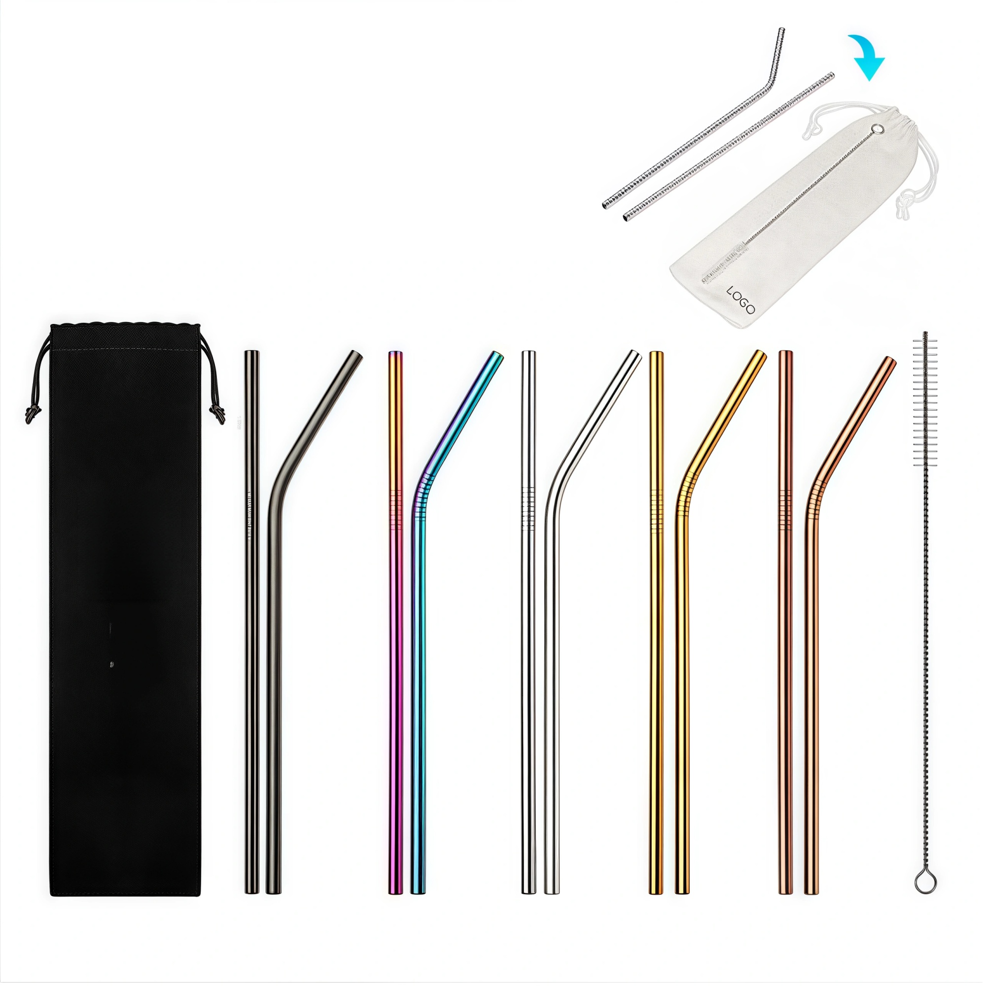 3 in 1 Reusable Stainless steel Drinking Straw Set 2