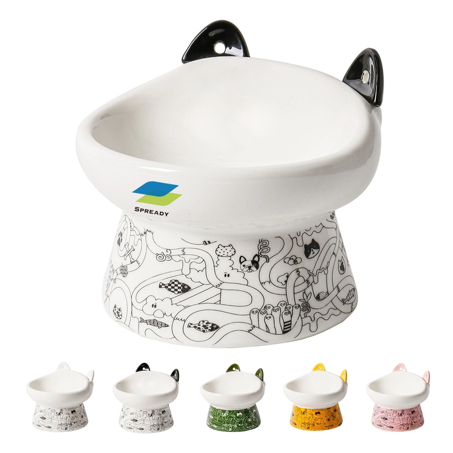 Elevated Ceramic Cat Food Bowl With 2 Mixing Spoon 6