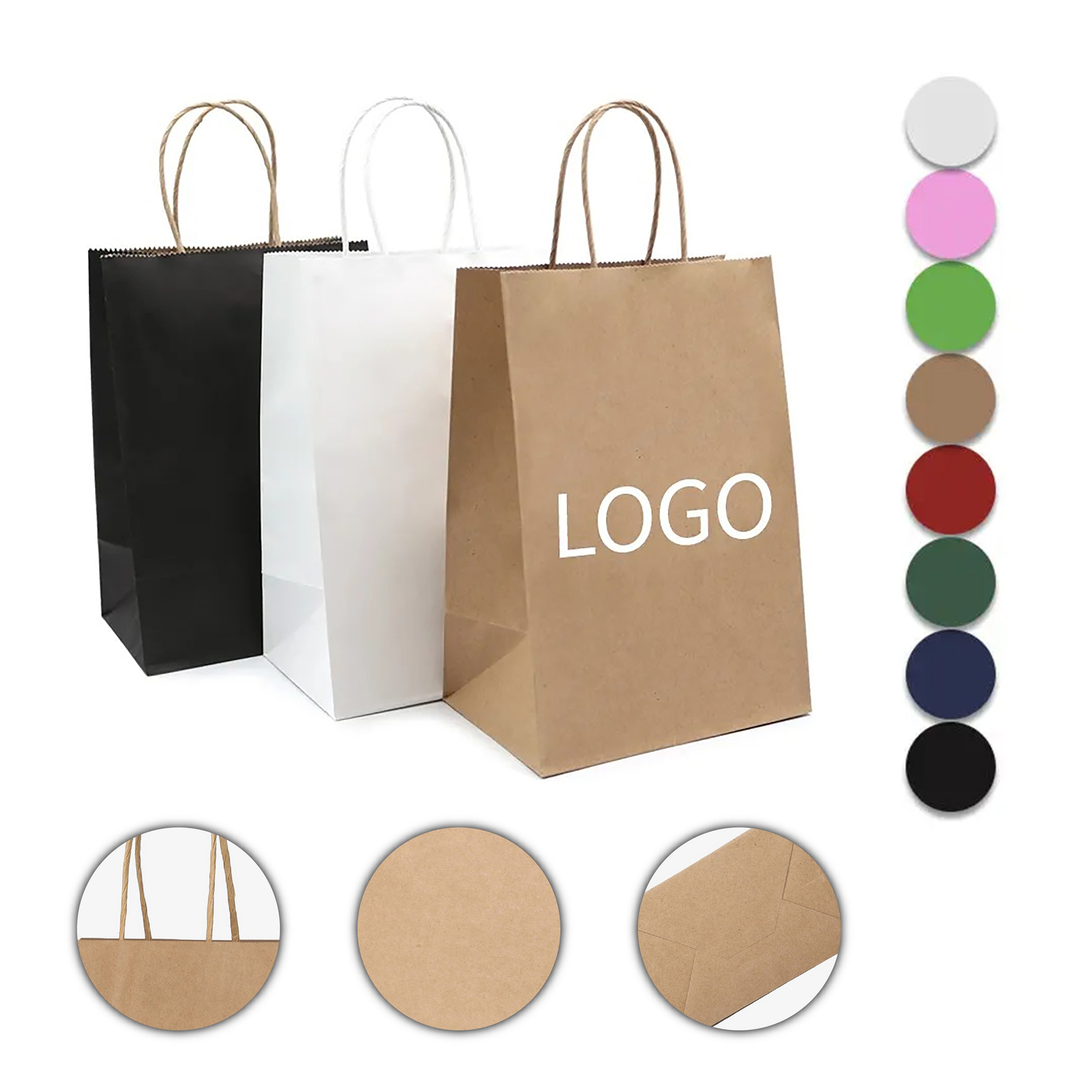 Eco-Friendly Kraft Paper Tote Bags(6" W x 8" H x 3" D) 8