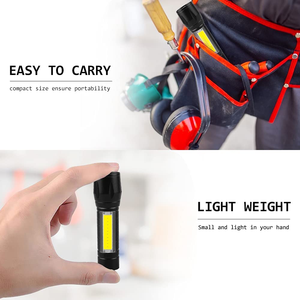 USB Rechargeable LED Flashlight w/COB Side Lights 5