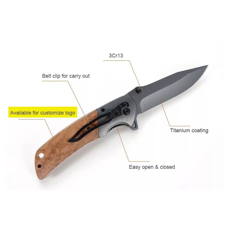 ApexBlade - Burlwood Folding Pocket Knife With Stainless Steel Blade Full Color Optional 8