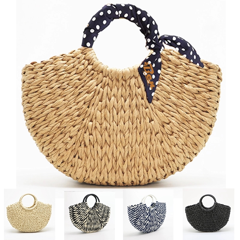 Retronatural Straw Hand Woven Round Handle Handbags 2