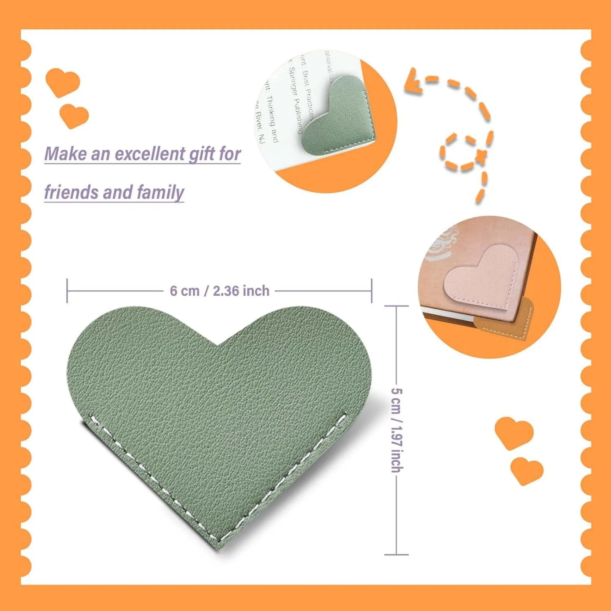Leather Heart Bookmarks Corner Page Book Clip 3