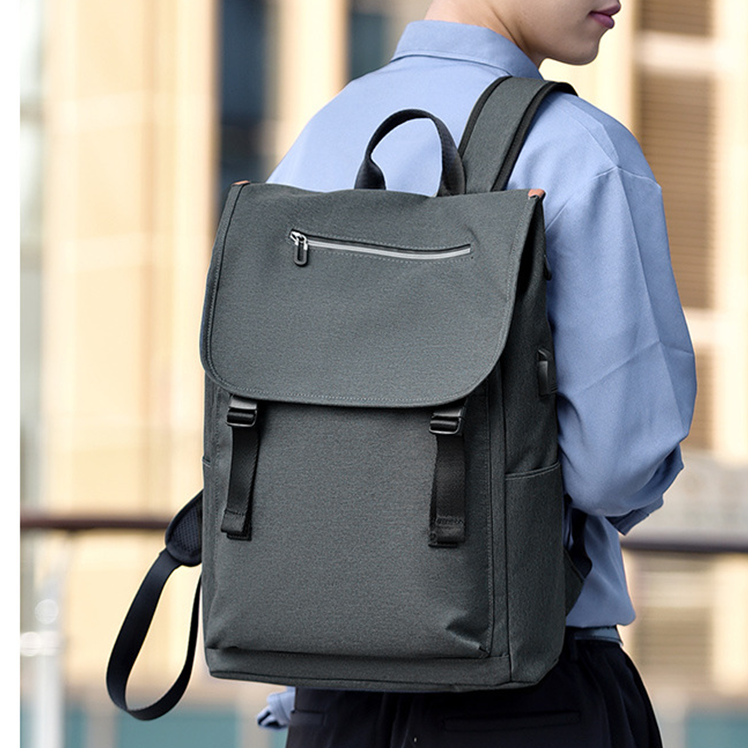 Nylon Laptop Backpack for Travel With USB Charging Port 4