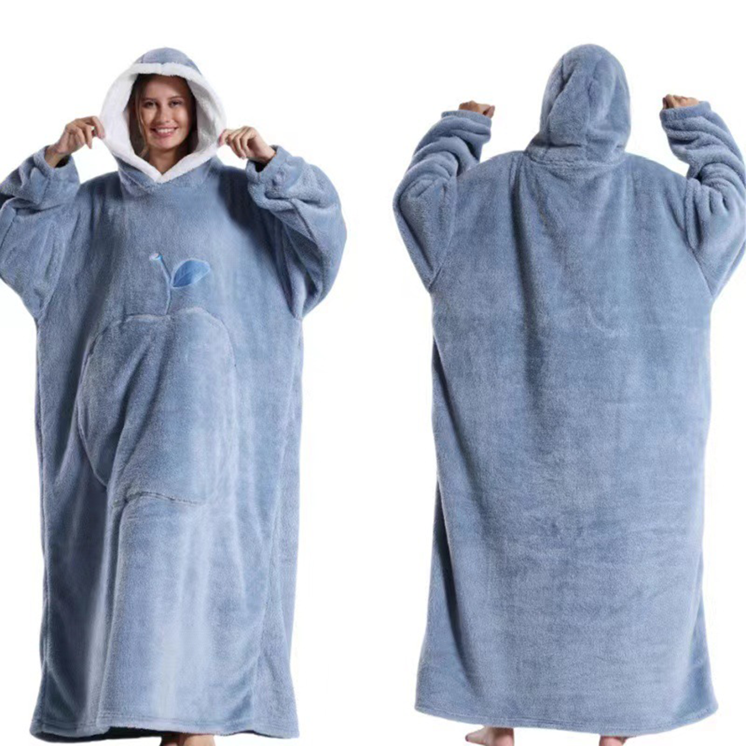 Oversized Long Wearable Sherpa Flannel Fleece Lazy Blanket 6