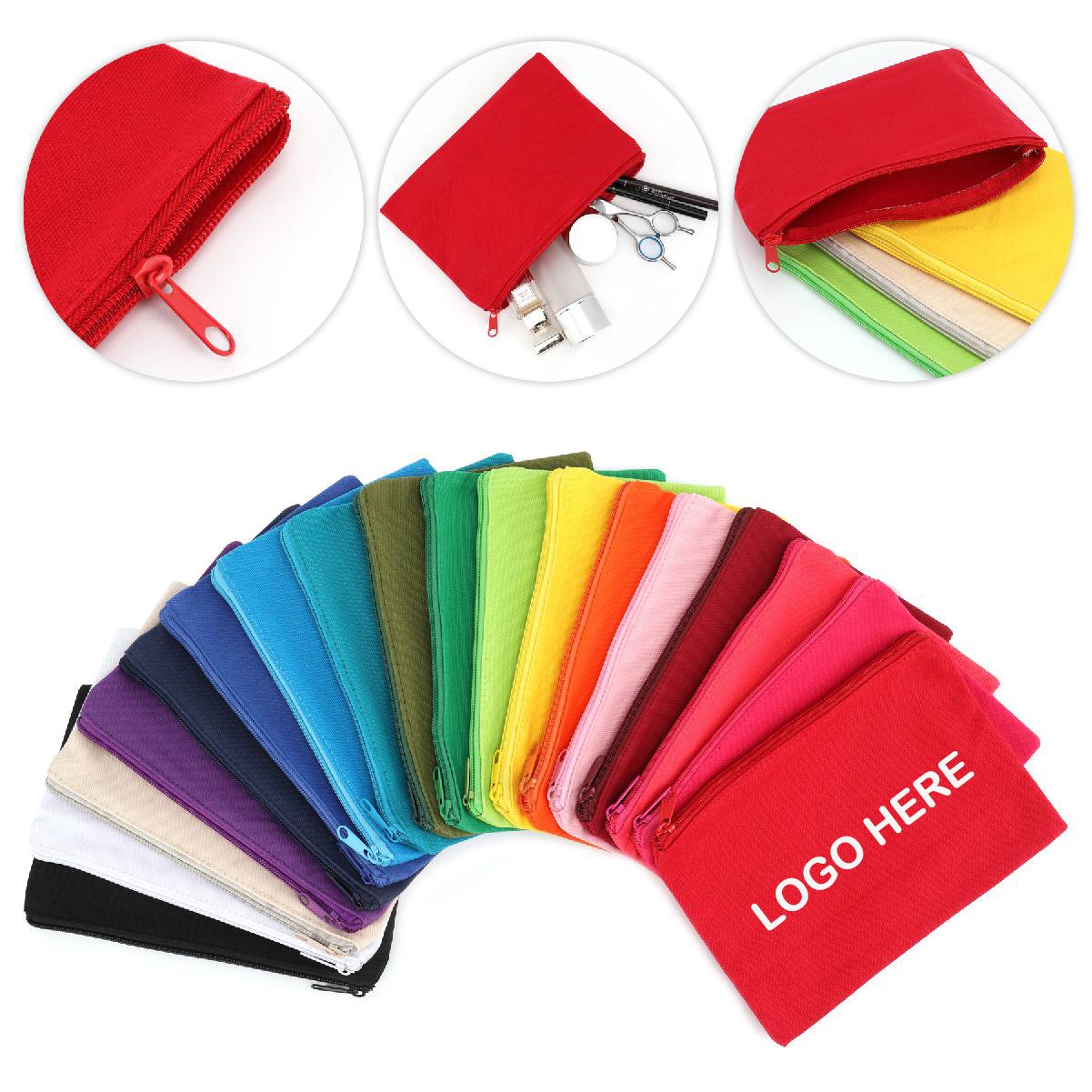 Solid Color Cotton Canvas Multi Purpose Zipper Pouch 9" X 6" 4
