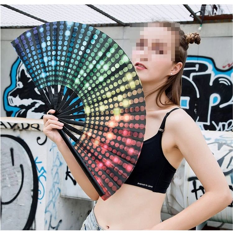 Large Bamboo & Nylon Folding Hand Fan 2