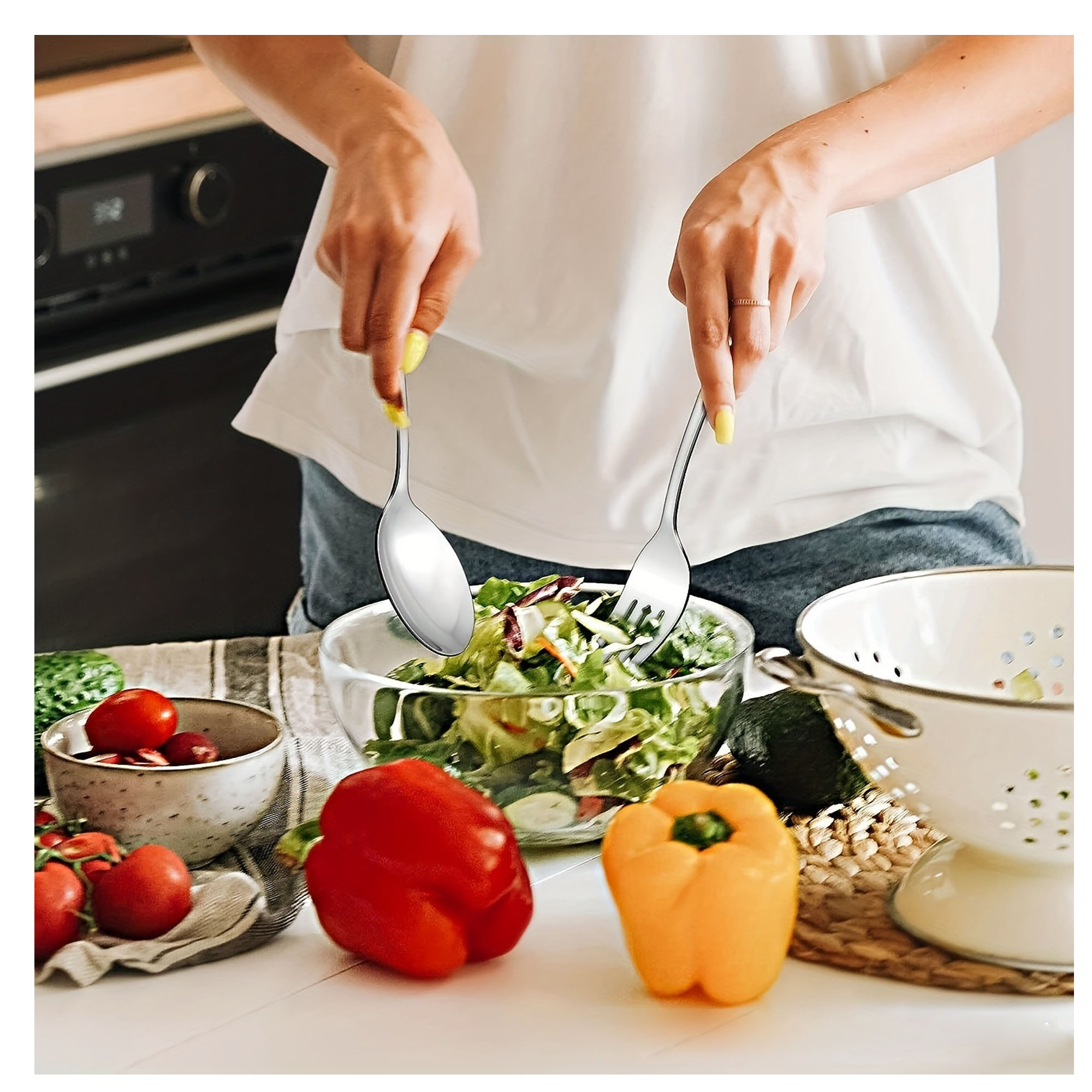 Stainless steel self-service utility spoon and fork 2