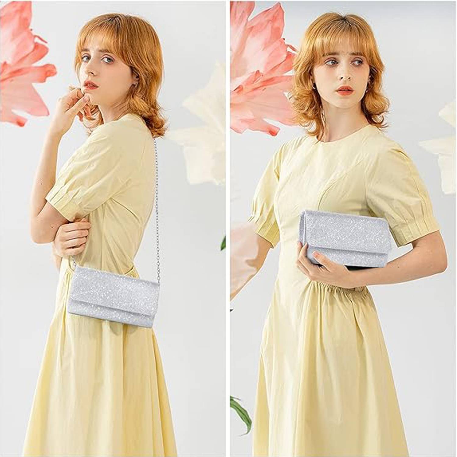 Women's Glitter Clutch Purse with Chain for Wedding & Party 7