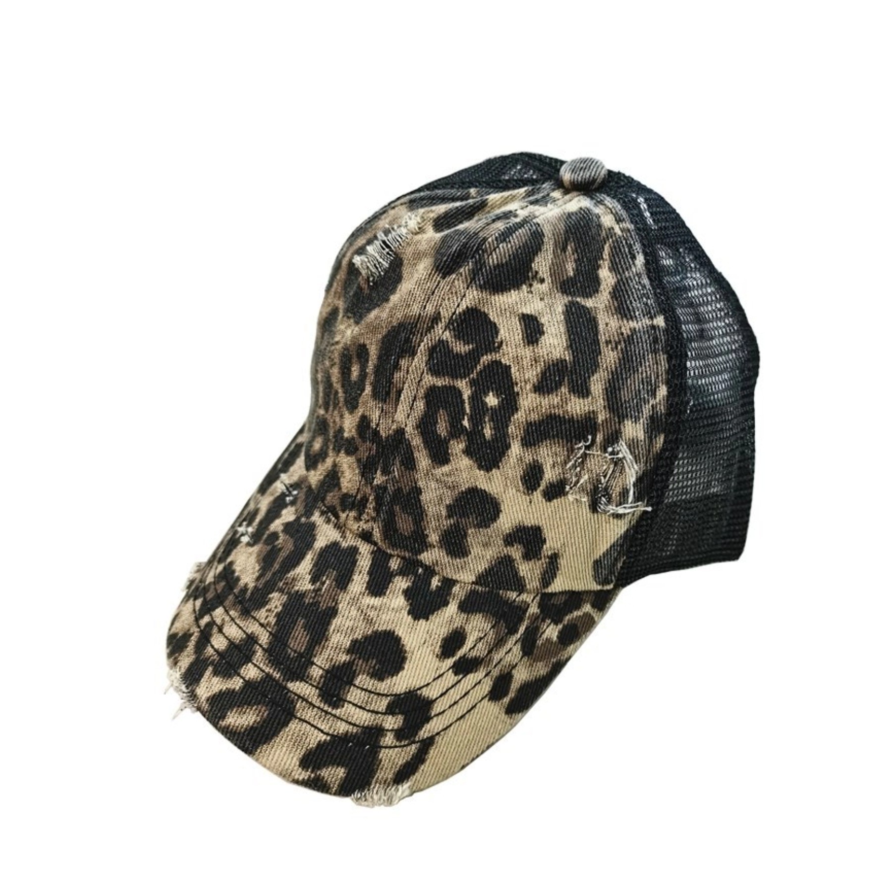 Leather Patch Distressed Ponytail Trucker Cap 14