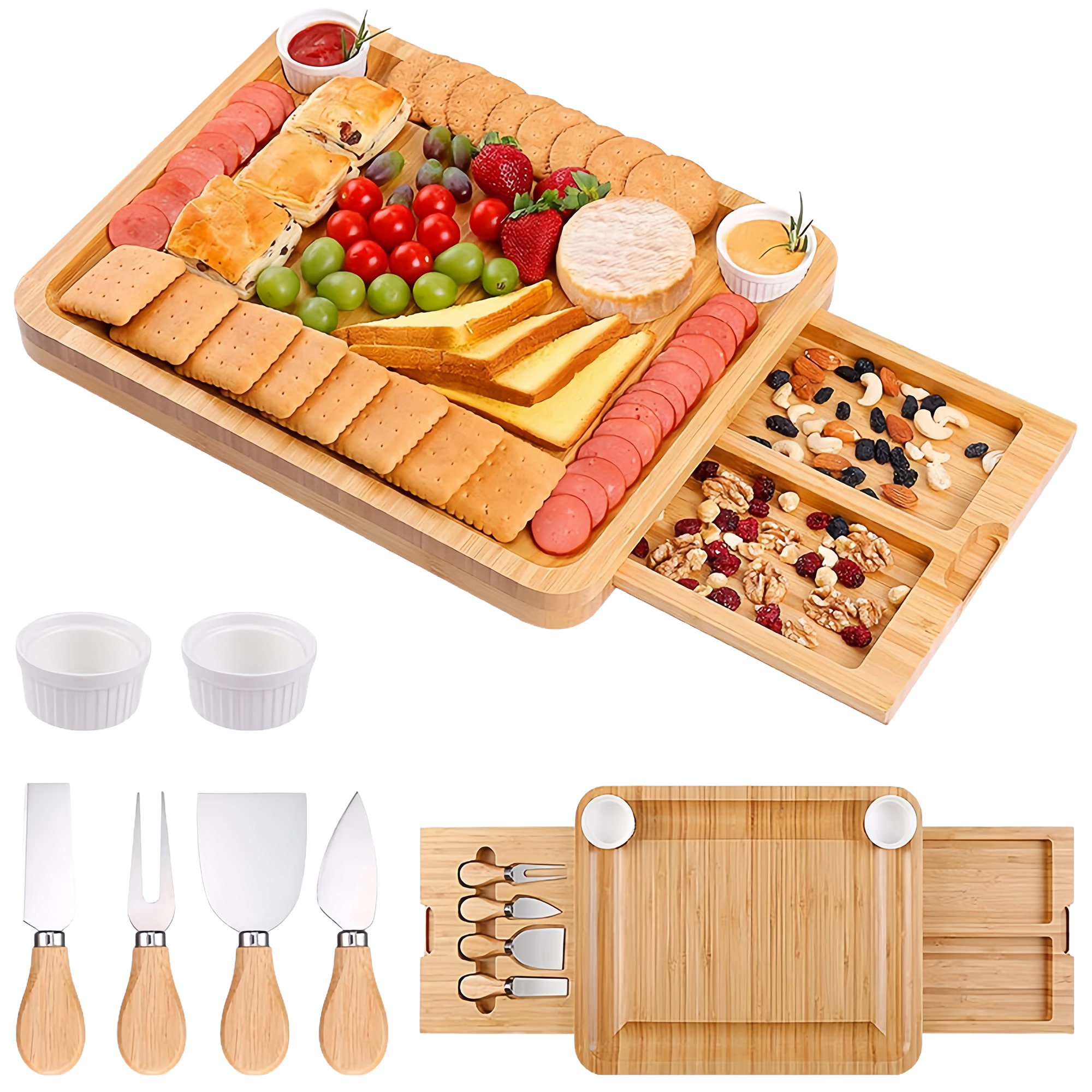 Bamboo Cheese Board and Knife Set with Cheese Knives 2