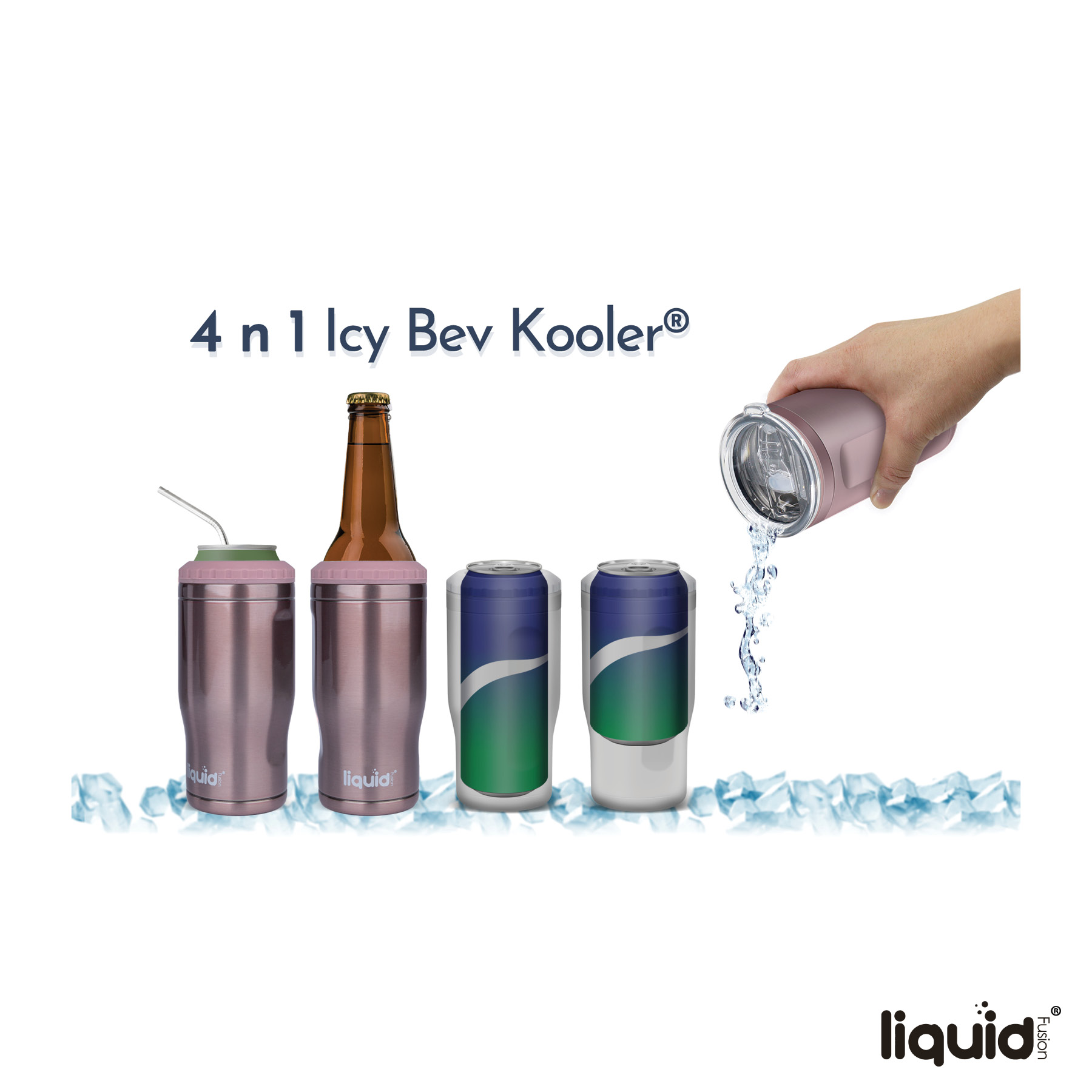 Liquid Fusion® Icy Bev Kooler® 4-In-1 Double Wall Stainless Steel Can Cooler / Tumbler 12