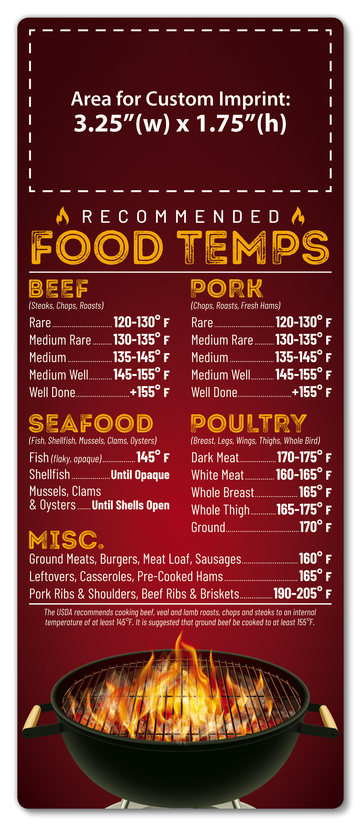 UV-Coated (1S) Paper Card - 3.5x8.5 - Recommended Food Temperatures - 10 pt. 9