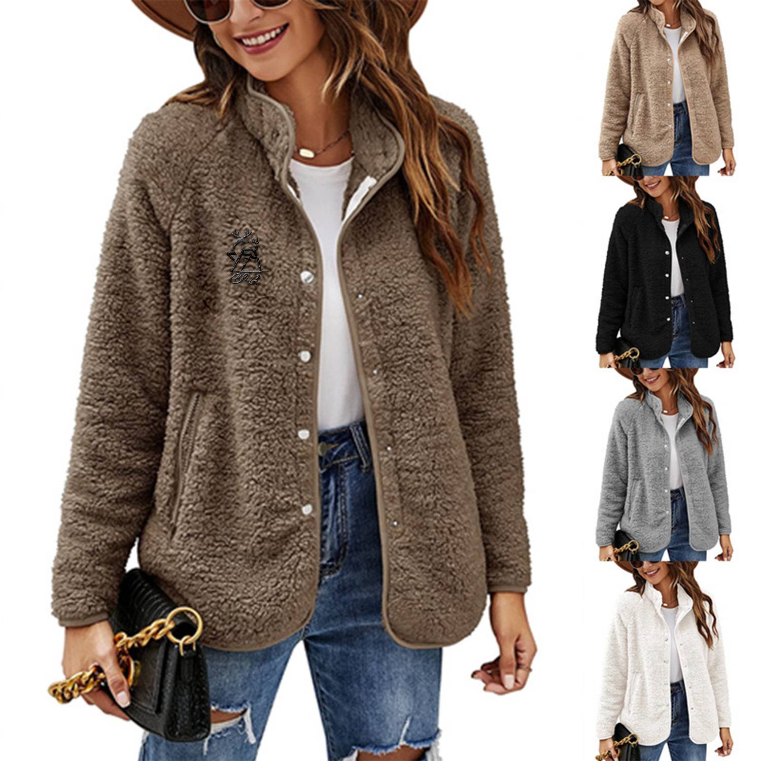 Warm Long Sleeve Cardigan Coat Lapel Button 1