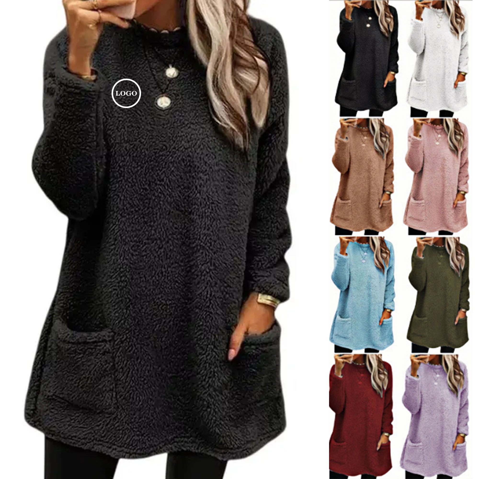 Oversized Double-Sided Fleece Sweater with Front Pockets, custom hoodie or sweatshirt with logo imprint 2