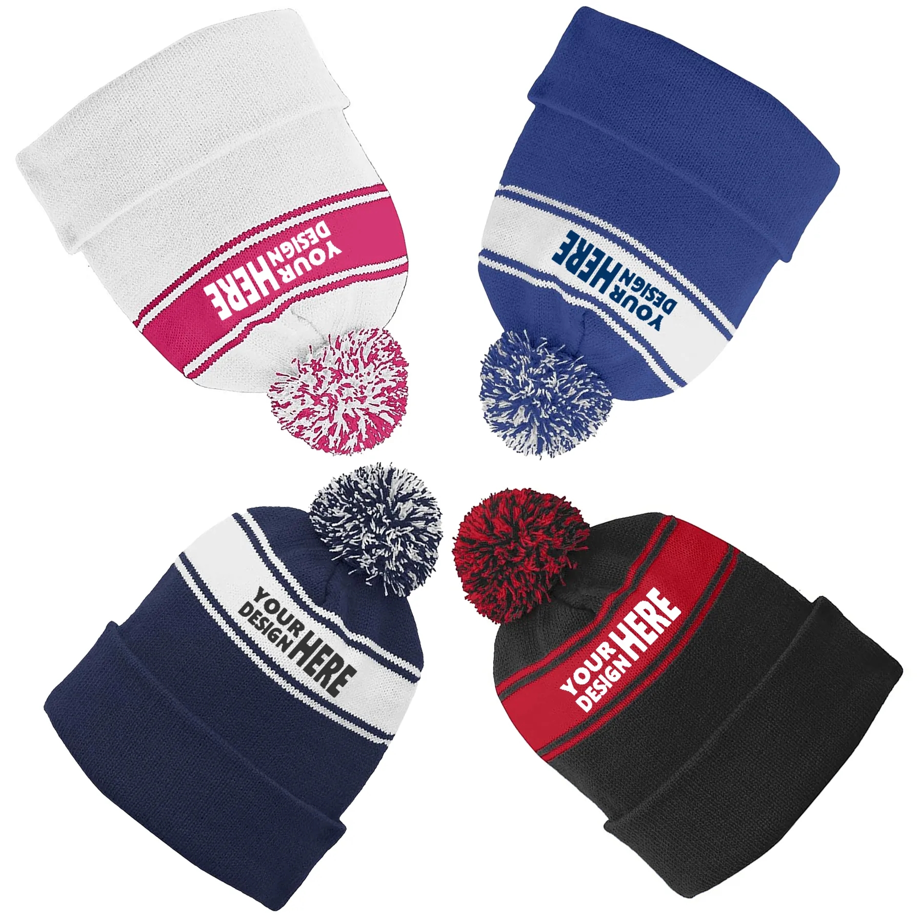 Striped kintted Pom Beanie