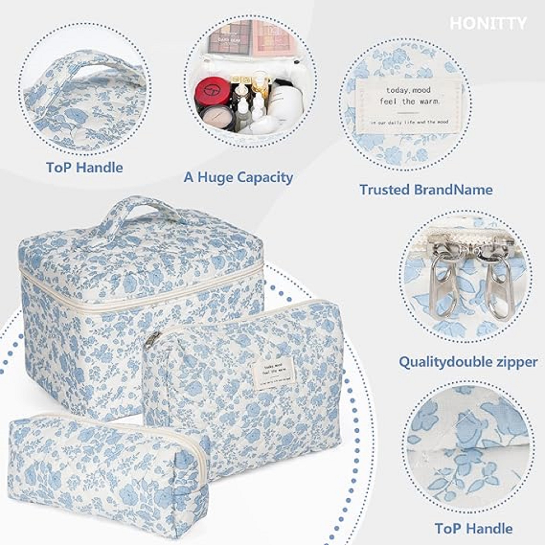 3 Pack Cotton Makeup Bag Set 15