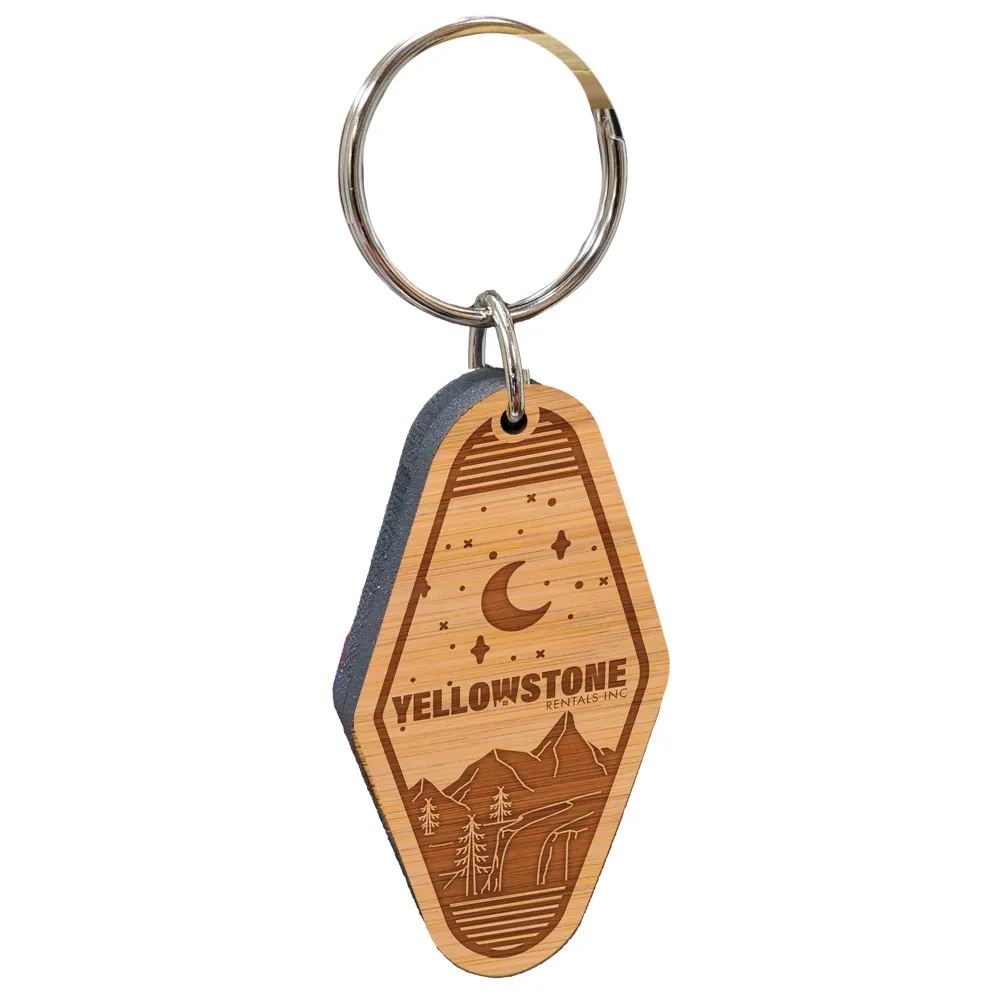 Vintage Etched Bamboo Motel Keychain Hotel Key Tag 6
