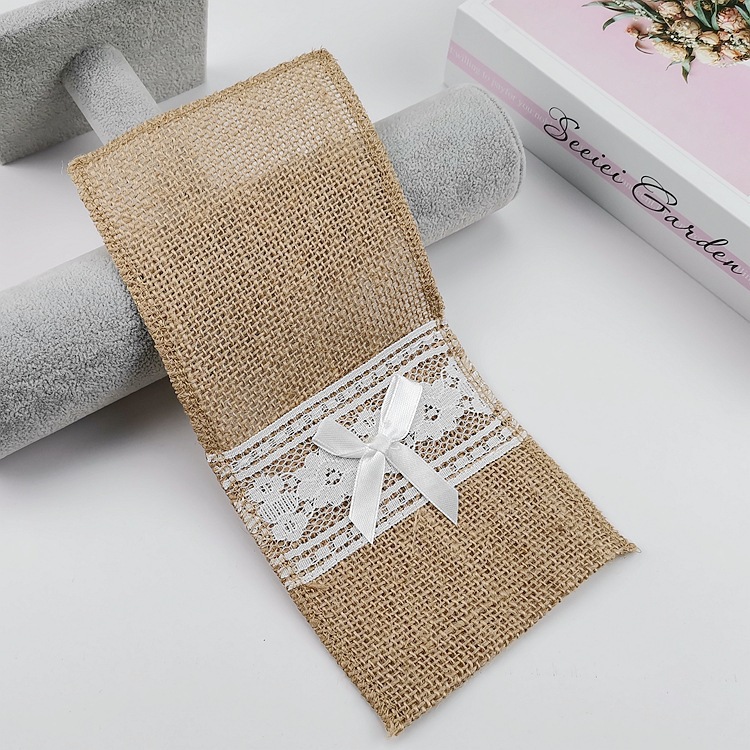 Natural Burlap Lace Cutlery Bag 2
