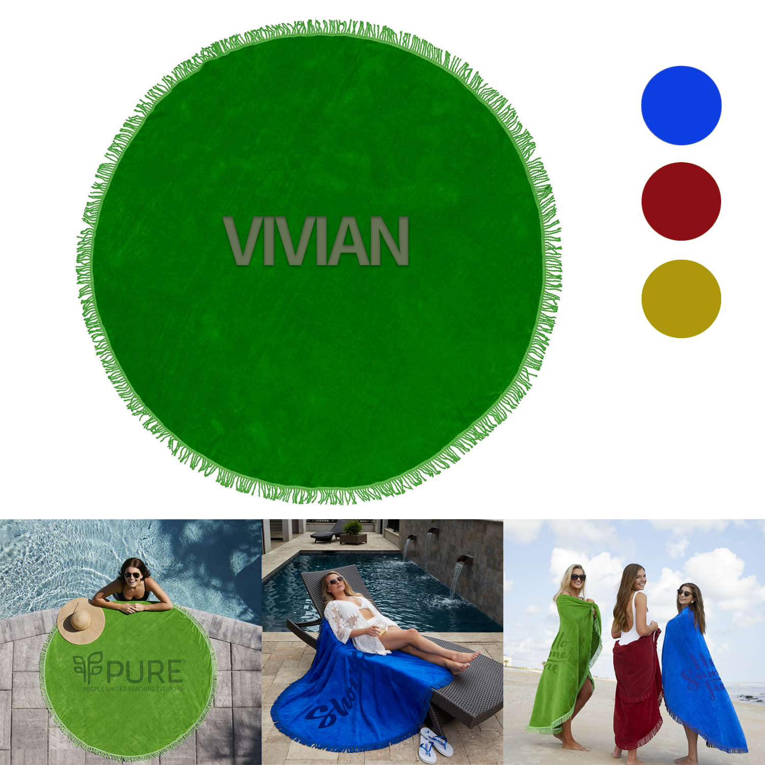 Fringed Round Colored Beach Towel 1