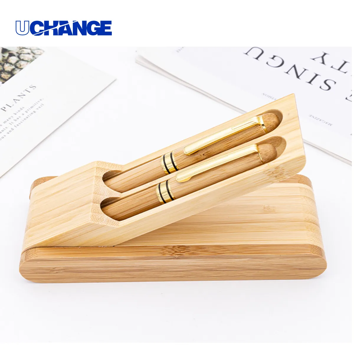 Bamboo Rollerball Pen Gift Set with Hinged Wood Box 6