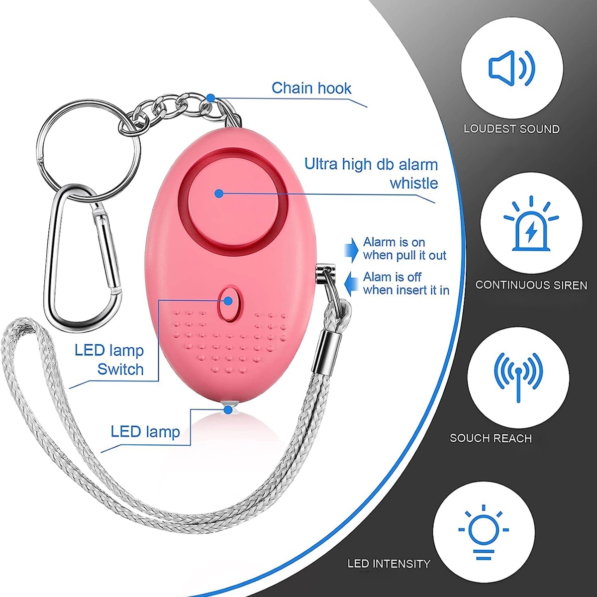 Custom LED Light Emergency Self-Defense Alarm Keychain 5