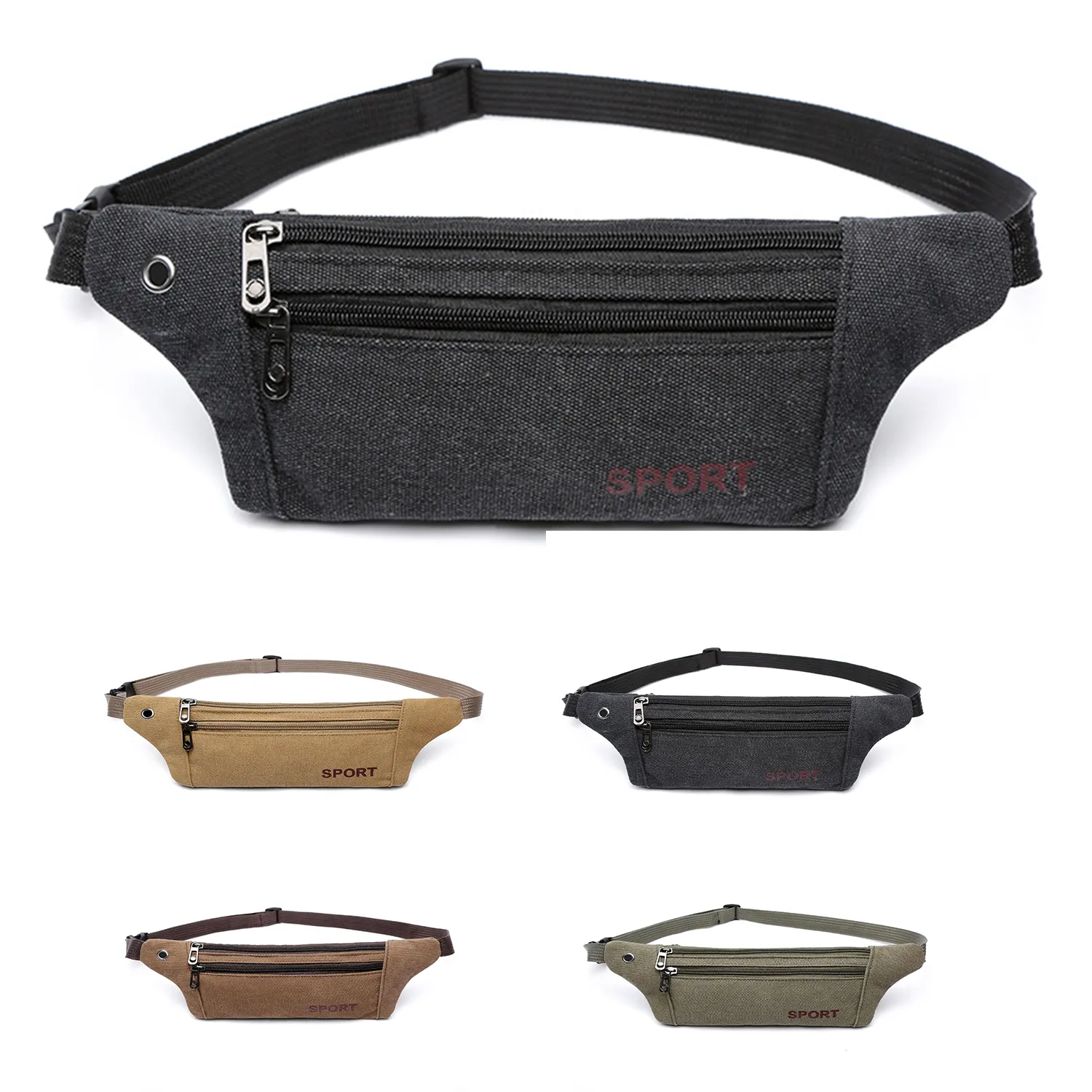 Canvas 3-Zipper Fanny Pack 2