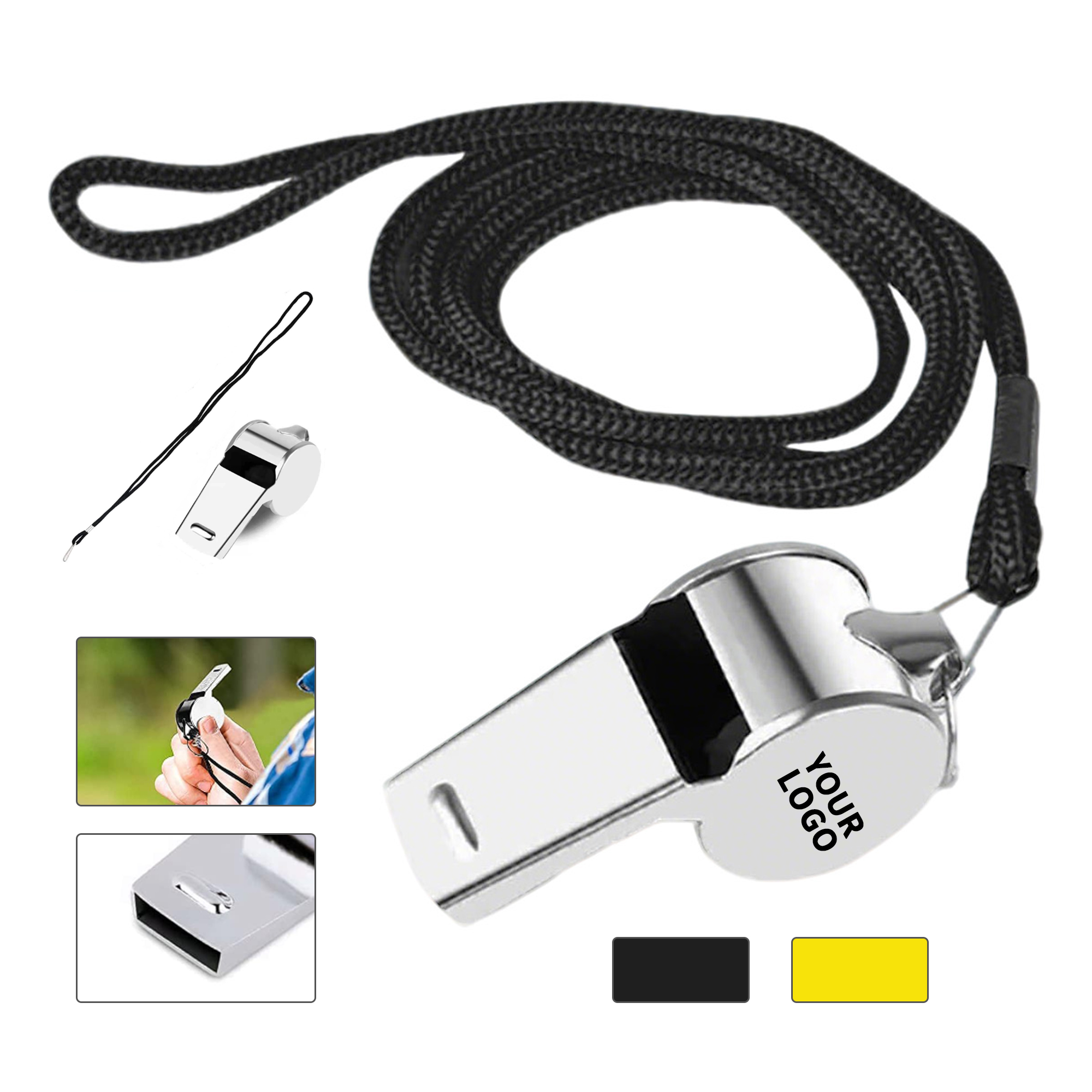 Stainless Steel Signal Whistle With Neck Cord 2