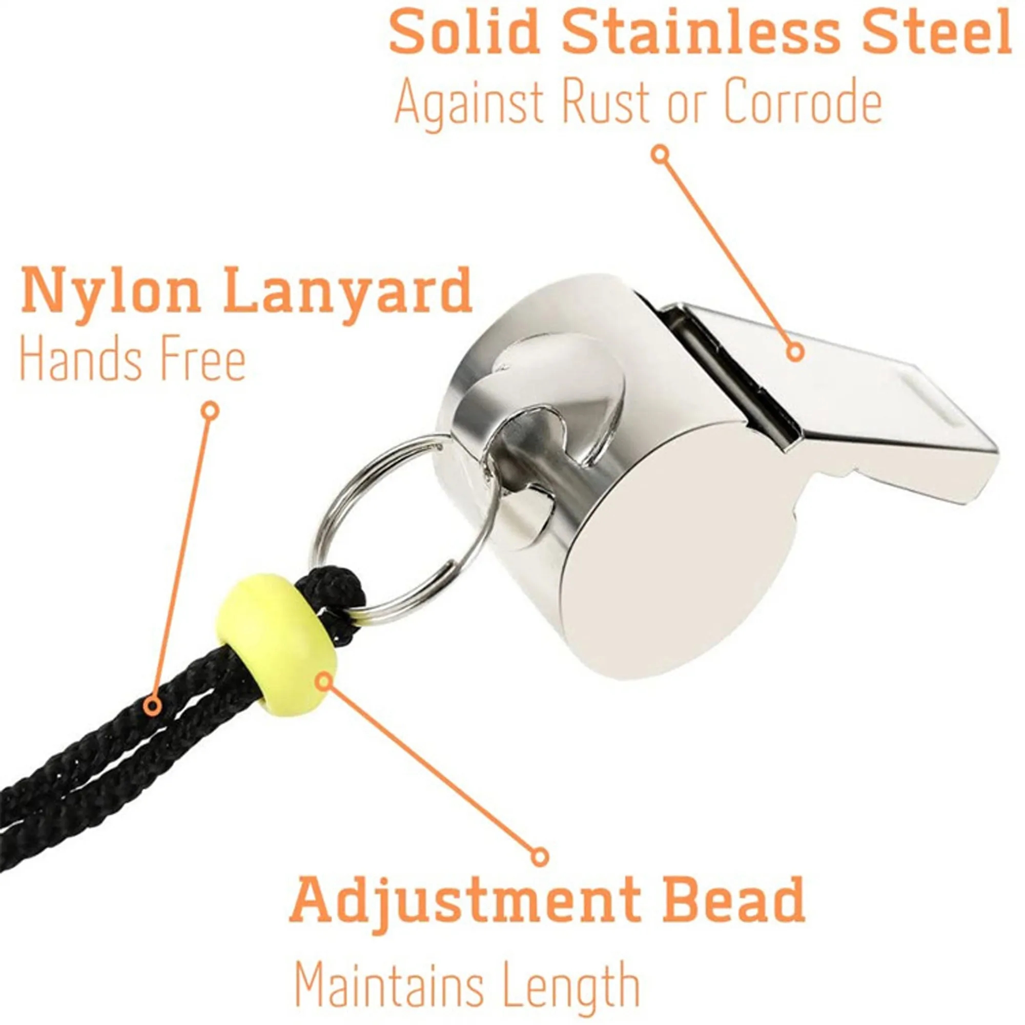 MOQ 50PCS Stainless Steel Whistle With Lanyard 1