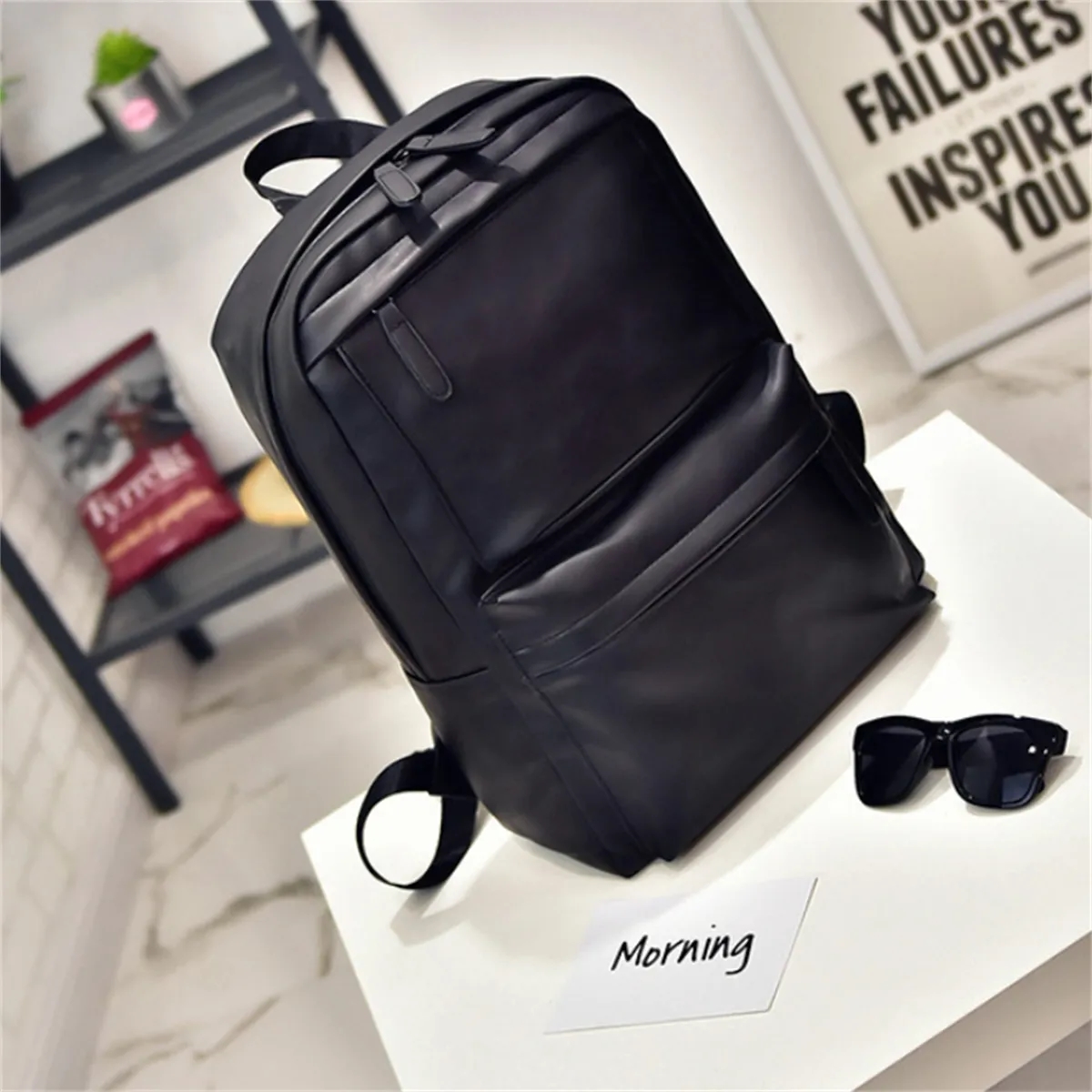 Laptop Backpack PU Leather Casual Daypack Work Travel 5